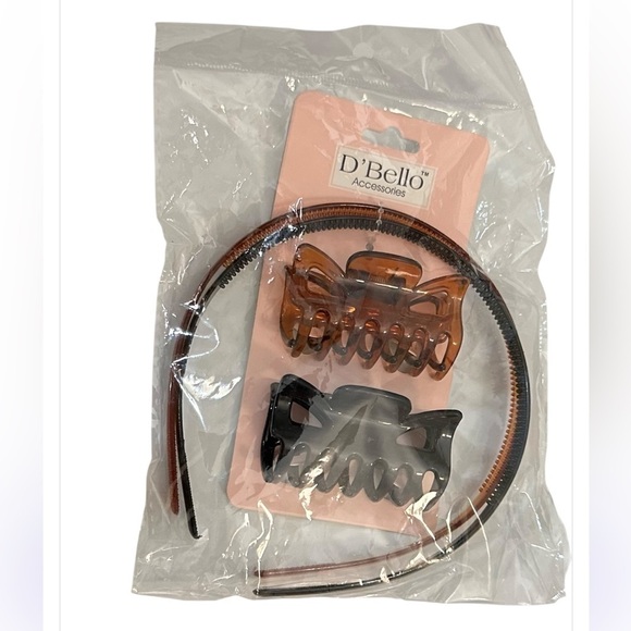 NWT D’Bello Hair Accessories Pack / 2 Plastic Headbands and 2 Claw Clips - Picture 1 of 3